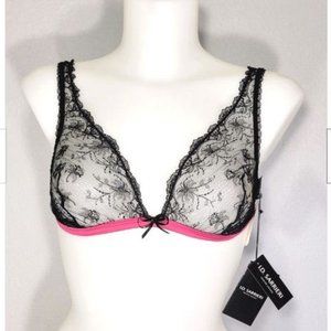 NWT I.D. Sarrieri Black Lace Swarovski Crystal Bralette Bra 36C